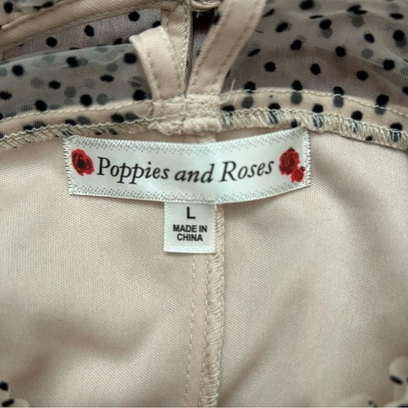 Poppies and Roses Velvet Polka Dot on Beige Netting Kids Dress, Size Large - Picture 14 of 14